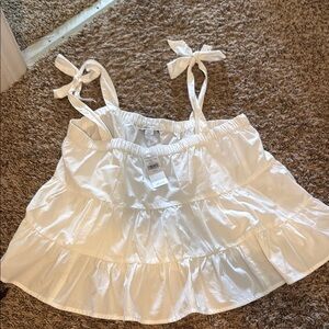 American Eagle Outfitters White Ruffle Tank Top